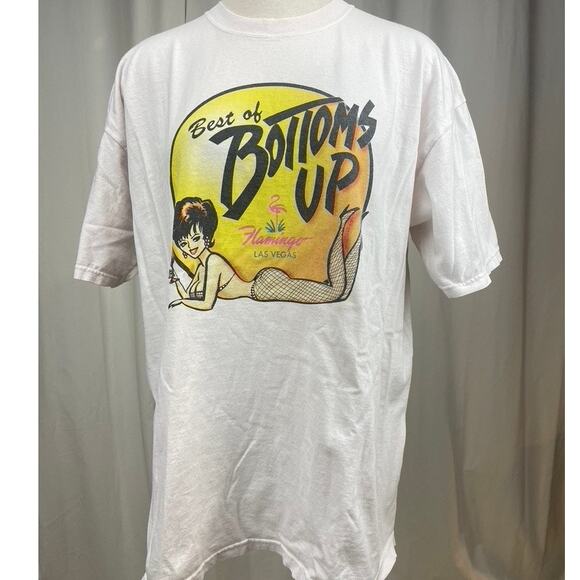 Vintage LAS VEGAS Flamingo Pinup T-Shirt Mens (XL) Bottoms Up Skate Stripper Y2K - Picture 1 of 6